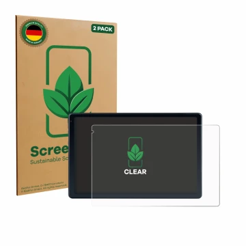 Vorderseite einer Produktverpackung mit dem Markenlogo ScreenLeaf. Daneben ist das Gerät MUISOO MUIC10702 10.1