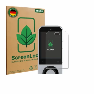 Vorderseite einer Produktverpackung mit dem Markenlogo ScreenLeaf. Daneben ist das Gerät Sofabaton X2 mit dem zugehörigen Disp