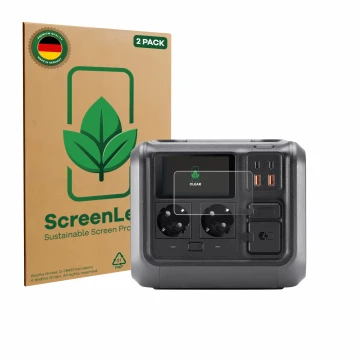 Vorderseite einer Produktverpackung mit dem Markenlogo ScreenLeaf. Daneben ist das Gerät DJI Power 500 mit dem zugehörigen Dis