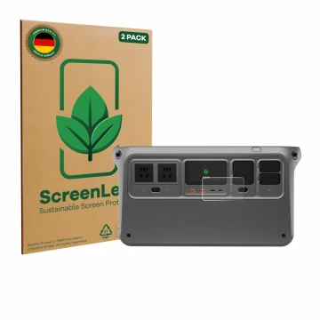 Vorderseite einer Produktverpackung mit dem Markenlogo ScreenLeaf. Daneben ist das Gerät DJI Power 1000 mit dem zugehörigen Di