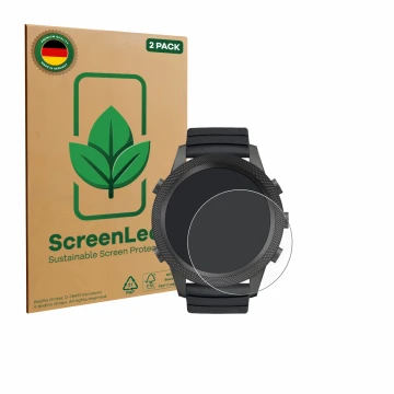 Vorderseite einer Produktverpackung mit dem Markenlogo ScreenLeaf. Daneben ist das Gerät North Edge Apache 46 mit dem zugehöri