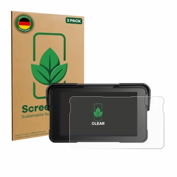 Vorderseite einer Produktverpackung mit dem Markenlogo ScreenLeaf. Daneben ist das Gerät NFOIEIS Base 5
