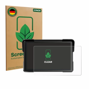 Vorderseite einer Produktverpackung mit dem Markenlogo ScreenLeaf. Daneben ist das Gerät NFOIEIS Basico 7