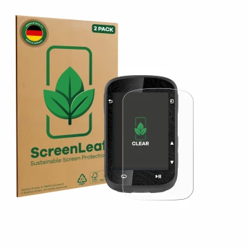 Vorderseite einer Produktverpackung mit dem Markenlogo ScreenLeaf. Daneben ist das Gerät CooSpo CS600-BK mit dem zugehörigen D