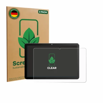 Vorderseite einer Produktverpackung mit dem Markenlogo ScreenLeaf. Daneben ist das Gerät Rebecco Z50 10.1