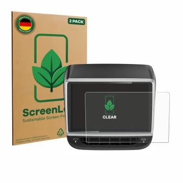Vorderseite einer Produktverpackung mit dem Markenlogo ScreenLeaf. Daneben ist das Gerät Tlyard T10 mit dem zugehörigen Displa