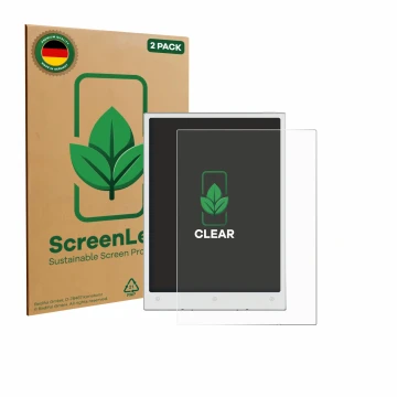 Vorderseite einer Produktverpackung mit dem Markenlogo ScreenLeaf. Daneben ist das Gerät Viwoods AiPaper Mini mit dem zugehöri