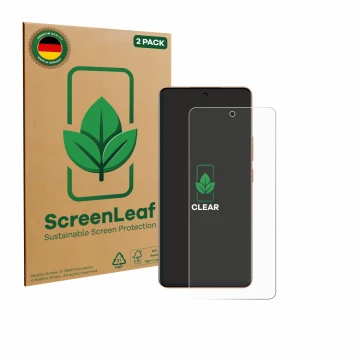 Vorderseite einer Produktverpackung mit dem Markenlogo ScreenLeaf. Daneben ist das Gerät realme P4 Pro 5G mit dem zugehörigen 