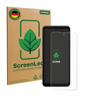 Vorderseite einer Produktverpackung mit dem Markenlogo ScreenLeaf. Daneben ist das Gerät Sunmi M3 mit dem zugehörigen Displays