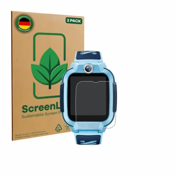 Vorderseite einer Produktverpackung mit dem Markenlogo ScreenLeaf. Daneben ist das Gerät Imoo Watch Phone Z3 mit dem zugehörig