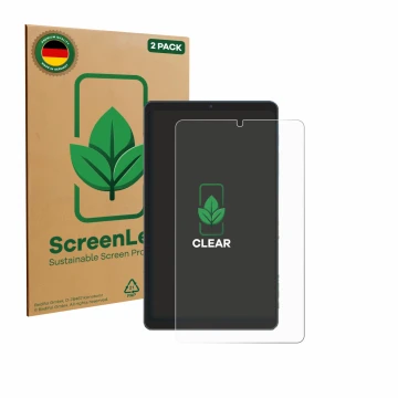 Vorderseite einer Produktverpackung mit dem Markenlogo ScreenLeaf. Daneben ist das Gerät Chuwi AuPad Mini mit dem zugehörigen 
