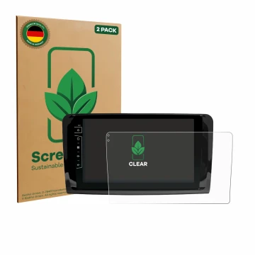 Vorderseite einer Produktverpackung mit dem Markenlogo ScreenLeaf. Daneben ist das Gerät Dynavin D9-DF432 9