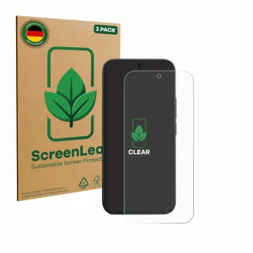 Vorderseite einer Produktverpackung mit dem Markenlogo ScreenLeaf. Daneben ist das Gerät Vivo V70 mit dem zugehörigen Displays