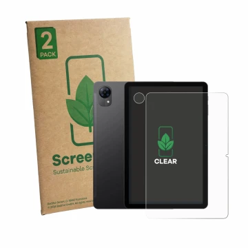 Vorderseite einer Produktverpackung mit dem Markenlogo ScreenLeaf. Daneben ist das Gerät Doogee Tab G5 (Display+Kamera) mit de