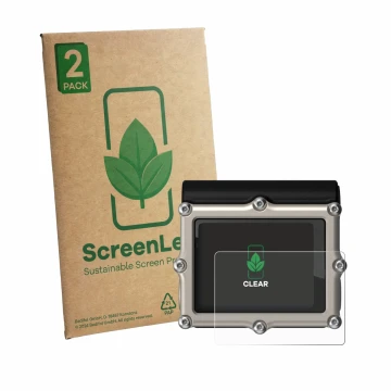 Vorderseite einer Produktverpackung mit dem Markenlogo ScreenLeaf. Daneben ist das Gerät Shearwater Petrel 3 dive computer mit