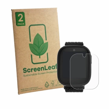 Vorderseite einer Produktverpackung mit dem Markenlogo ScreenLeaf. Daneben ist das Gerät Xplora X6 Play eSIM (2. Generation) m