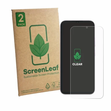 Vorderseite einer Produktverpackung mit dem Markenlogo ScreenLeaf. Daneben ist das Gerät realme C100i mit dem zugehörigen Disp