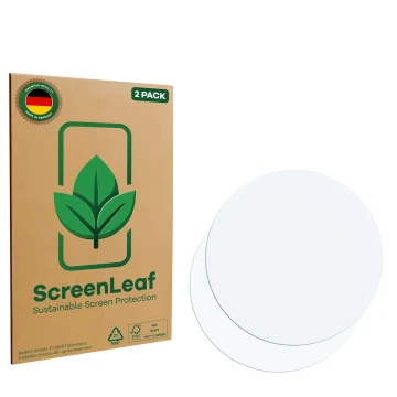 Vorderseite einer Produktverpackung mit dem Markenlogo ScreenLeaf. Daneben ist der zugehörige Displayschutz.