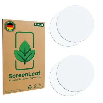 Vorderseite einer Produktverpackung mit dem Markenlogo ScreenLeaf. Daneben ist der zugehörige Displayschutz.