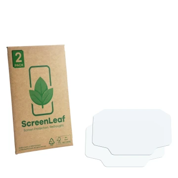 Vorderseite einer Produktverpackung mit dem Markenlogo ScreenLeaf. Daneben ist der zugehörige Displayschutz.
