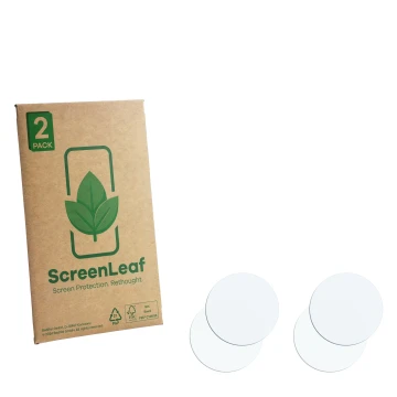 Vorderseite einer Produktverpackung mit dem Markenlogo ScreenLeaf. Daneben ist der zugehörige Displayschutz.