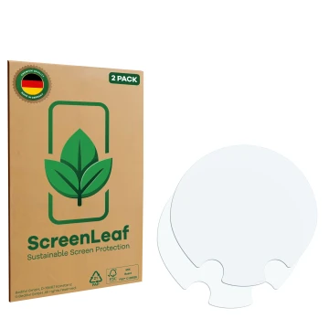Vorderseite einer Produktverpackung mit dem Markenlogo ScreenLeaf. Daneben ist der zugehörige Displayschutz.