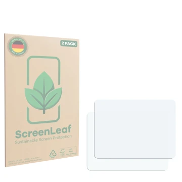 Vorderseite einer Produktverpackung mit dem Markenlogo ScreenLeaf. Daneben ist der zugehörige Displayschutz.