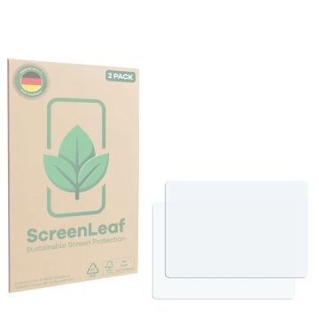 Vorderseite einer Produktverpackung mit dem Markenlogo ScreenLeaf. Daneben ist der zugehörige Displayschutz.