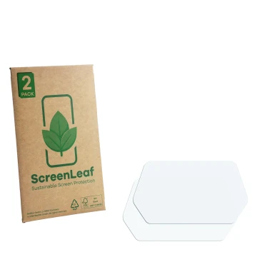 Vorderseite einer Produktverpackung mit dem Markenlogo ScreenLeaf. Daneben ist der zugehörige Displayschutz.