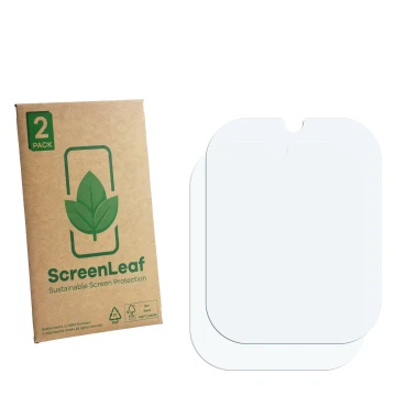 Vorderseite einer Produktverpackung mit dem Markenlogo ScreenLeaf. Daneben ist der zugehörige Displayschutz.