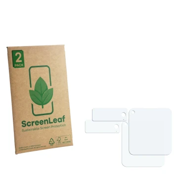 Vorderseite einer Produktverpackung mit dem Markenlogo ScreenLeaf. Daneben ist der zugehörige Displayschutz.