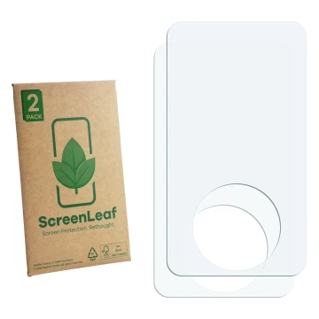 Vorderseite einer Produktverpackung mit dem Markenlogo ScreenLeaf. Daneben ist der zugehörige Displayschutz.