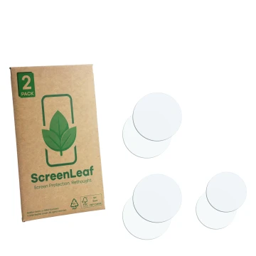 Vorderseite einer Produktverpackung mit dem Markenlogo ScreenLeaf. Daneben ist der zugehörige Displayschutz.