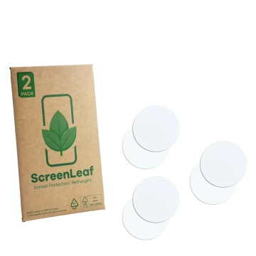 Vorderseite einer Produktverpackung mit dem Markenlogo ScreenLeaf. Daneben ist der zugehörige Displayschutz.