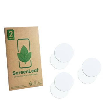 Vorderseite einer Produktverpackung mit dem Markenlogo ScreenLeaf. Daneben ist der zugehörige Displayschutz.