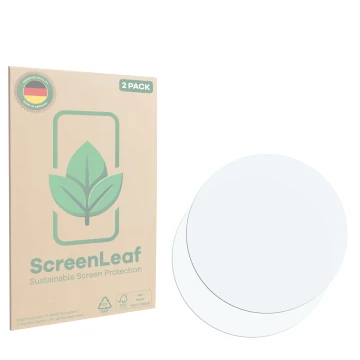 Vorderseite einer Produktverpackung mit dem Markenlogo ScreenLeaf. Daneben ist der zugehörige Displayschutz.