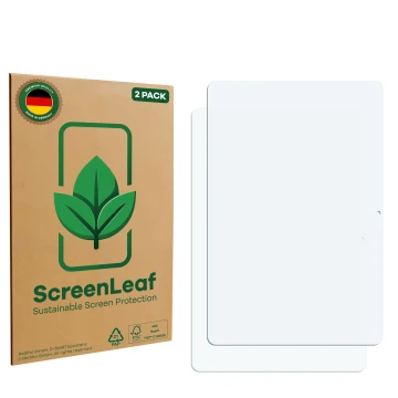 Vorderseite einer Produktverpackung mit dem Markenlogo ScreenLeaf. Daneben ist der zugehörige Displayschutz.