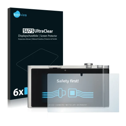 Vorderseite einer Produktverpackung mit dem Markenlogo Savvies. Daneben ist das Gerät Leica T (Typ 701) mit dem zugehörigen Di