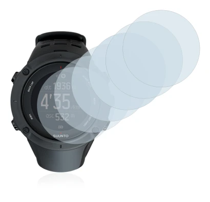 Abbildung des Geräts Suunto Ambit3 Peak Black mit einer Vielzahl des Displayschutzes.