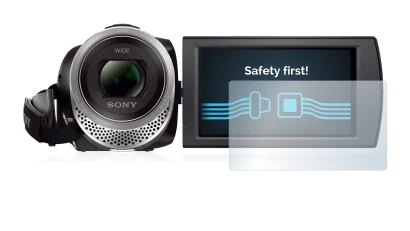 Abbildung des Geräts Sony FDR-AX53 mit einer Vielzahl des Displayschutzes.
