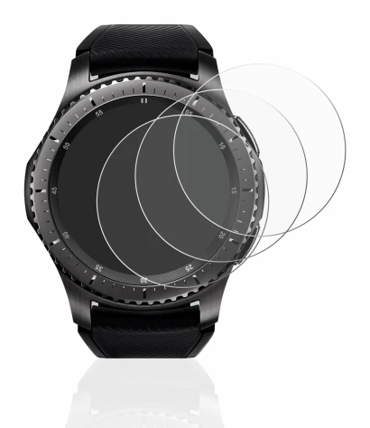 Abbildung des Geräts Samsung Gear S3 Frontier mit einer Vielzahl des Displayschutzes.