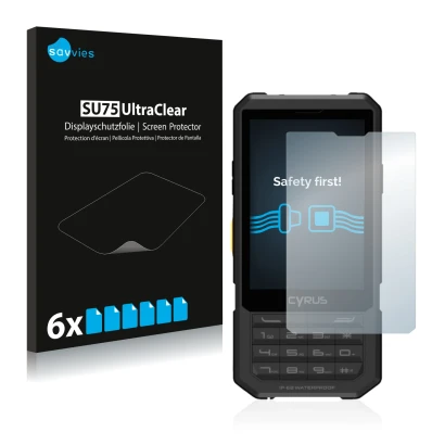 Vorderseite einer Produktverpackung mit dem Markenlogo Savvies. Daneben ist das Gerät Cyrus CM 17 Hybrid mit dem zugehörigen D