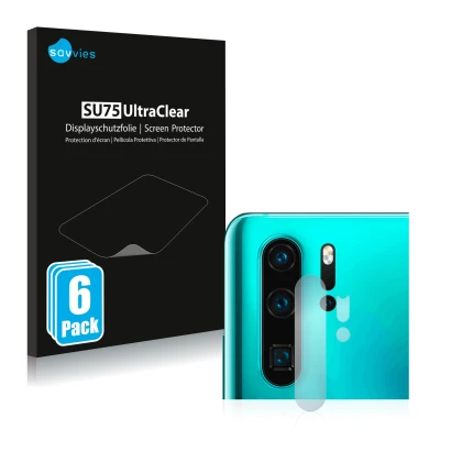 Vorderseite einer Produktverpackung mit dem Markenlogo Savvies. Daneben ist das Gerät Huawei P30 Pro New Edition (NUR Kamerasc