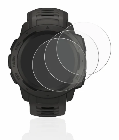 Abbildung des Geräts Garmin Instinct Solar mit einer Vielzahl des Displayschutzes.