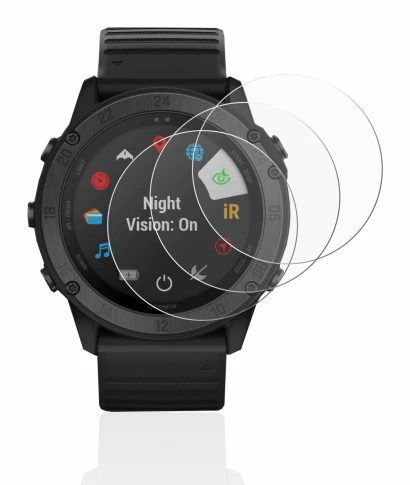 Abbildung des Geräts Garmin Tactix Delta Solar Ballistic mit einer Vielzahl des Displayschutzes.