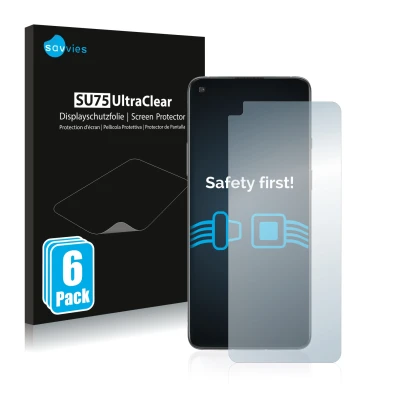 Vorderseite einer Produktverpackung mit dem Markenlogo Savvies. Daneben ist das Gerät OnePlus 8T mit dem zugehörigen Displaysc