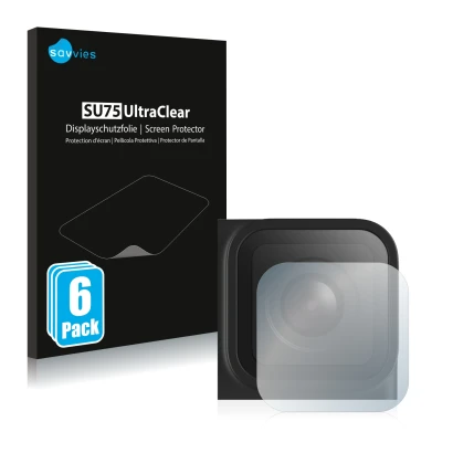 Vorderseite einer Produktverpackung mit dem Markenlogo Savvies. Daneben ist das Gerät GoPro Hero 9 Black (Linse) mit dem zugeh