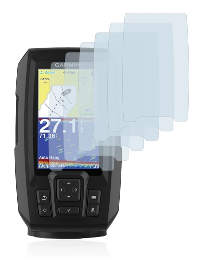 Abbildung des Geräts Garmin Striker Vivid 4cv mit einer Vielzahl des Displayschutzes.