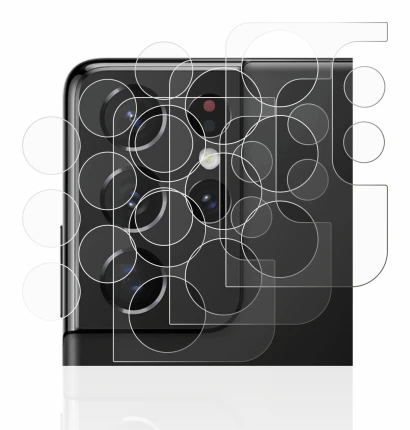 Abbildung des Geräts Samsung Galaxy S21 Ultra 5G (NUR Kameraschutz) mit einer Vielzahl des Displayschutzes.