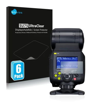 Vorderseite einer Produktverpackung mit dem Markenlogo Savvies. Daneben ist das Gerät Canon Speedlite EL-1 mit dem zugehörigen